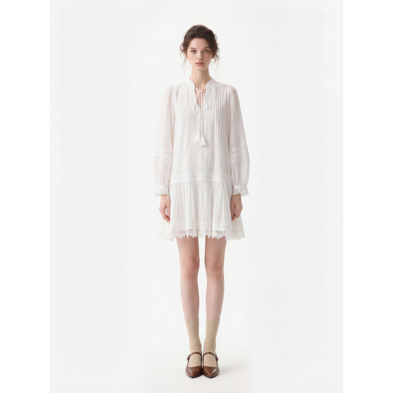 In Stock [Same Style as Zhang Xinyu] 26 Spring New French Bohemian Resort Style Lyocell Long Sleeve Dress