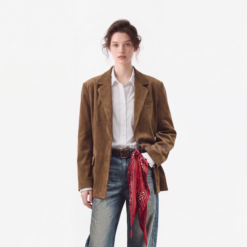 [Same Style as Big Brands] Suit Jacket 2026 Winter New Style Unisex Retro Camel Brown Suede Loose Double-Button Shoulder-Padded Coat