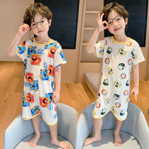 Summer childrens pajamas boys cotton thin short-sleeved crawling clothes boys one-piece spring summer elementary school home kit