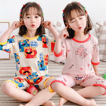 Childrens pajamas girls summer cotton little princess short sleeves thin set elementary school girl baby loungewear