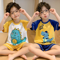 Kids pajamas boys short sleeves cotton summer thin style boys middle and older kids summer baby home wear set　　