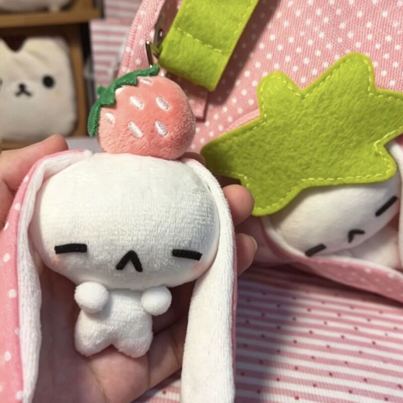 Handmade Strawberry Lop-Eared Rabbit Pendant, Cute and Soft Little Rabbit Plush Doll, Vintage Style Toy Bag Pendant Handmade Strawberry Lop-Eared Rabbit Pendant, Cute and Soft Little Rabbit Plush Doll, Vintage Style Toy Bag Pendant