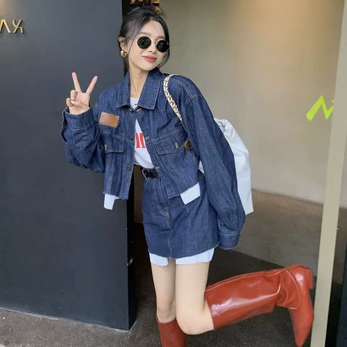 Брендовый осенний джинсовый комплект, в западном стиле, в стиле Шанель, изысканный стиль