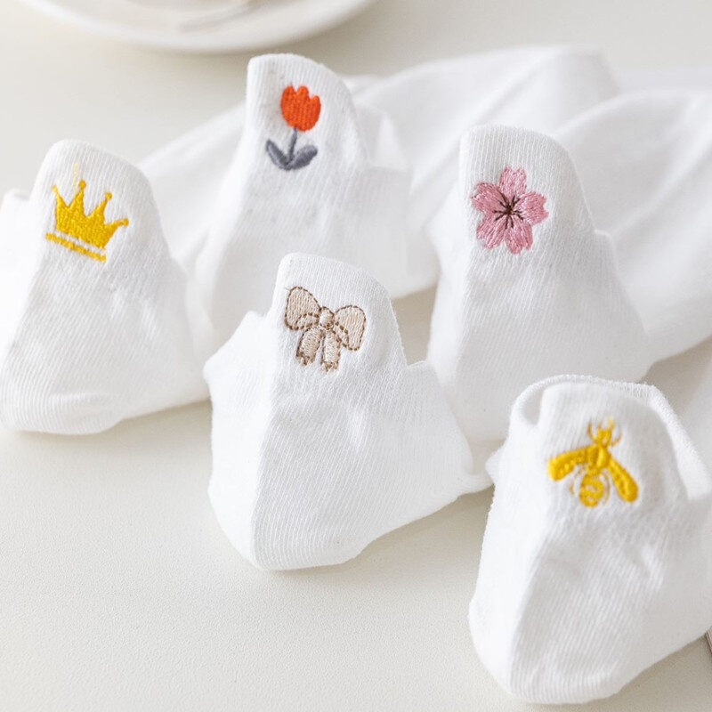 Purely Japanese-Style Sweet and Cute Embroidered Floral Low-Cut Short Cotton Socks, Thin Summer Style for Young Girls and Students