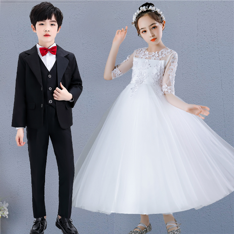 Flower Girl Wedding Dress, Little Girl Dress, Princess Dress, Children's Choir Performance Costume, Host Boy's Suit Set
