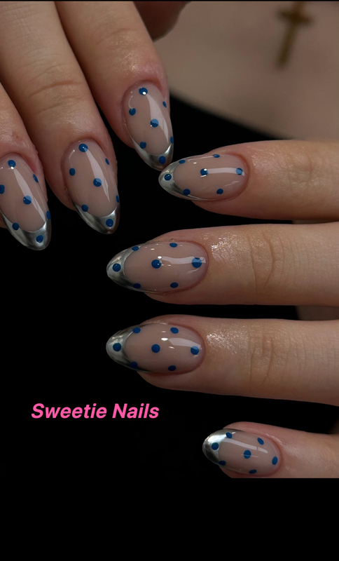 Sweetie Nails Silver French Polka Dot Blue Polka Dot Daily Wearable Nails That Make Your Skin Look Fairer