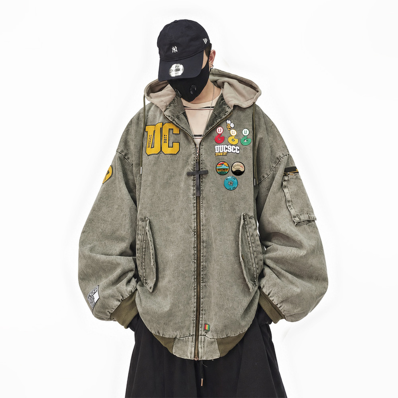 Uucscc Hip-Hop Trendy Brand Retro Loose Denim Jacket American High Street Workwear Casual Baseball Jacket Hooded Coat Uucscc Hip-Hop Trendy Brand Retro Loose Denim Jacket American High Street Workwear Casual Baseball Jacket Hooded Coat