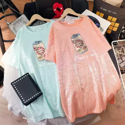 Pregnant women's summer short sleeve T-shirt fashion women's tide loose round neck large size medium and long version of personality pregnant women's coat