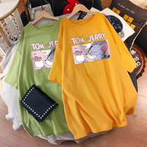 Net red pregnant women Summer clothing 2021 cotton short sleeve T-shirt loose belly does not show the long style Foreign style top