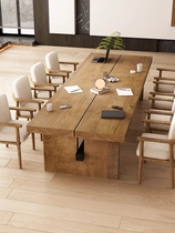 Log Large Plate Conference Table Minimalist Modern Large Office Table Solid Wood Strip Negotiate Table And Chairs Combined Bench