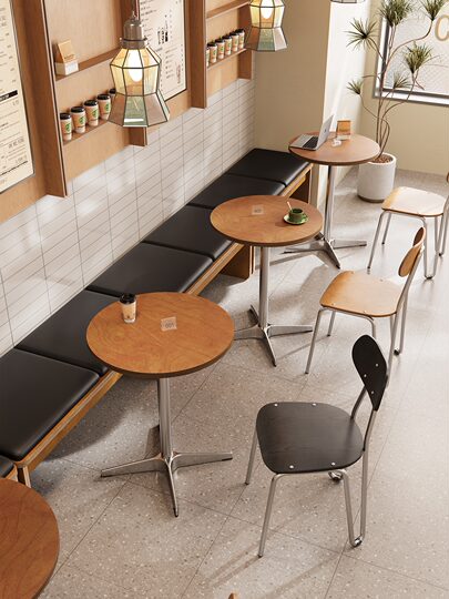 北欧咖啡厅海洋板桌椅组合中古奶茶甜品烘焙店不锈钢餐桌商用桌子