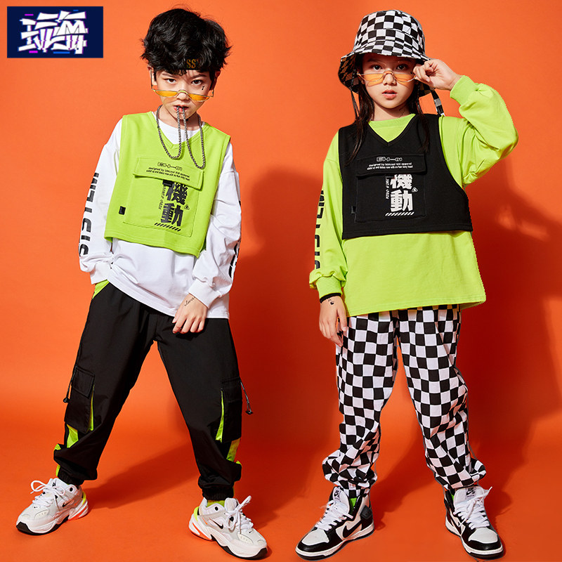 Boys' hip-hop trendy clothes children's hip-hop trend loose suits handsome children's hiphop catwalk girls' jazz clothes
