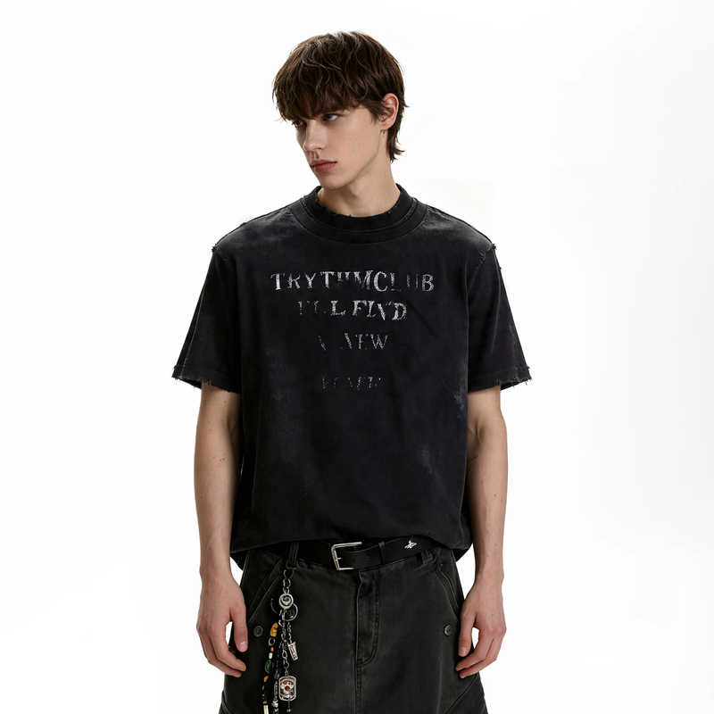 Blaexit American-Style Distressed Washed Printed Short Wide-Fit Boxy Short-Sleeve Men's Regular Shoulder T-Shirt Loose Casual Top Blaexit American-Style Distressed Washed Printed Short Wide-Fit Boxy Short-Sleeve Men's Regular Shoulder T-Shirt Loose Casual Top
