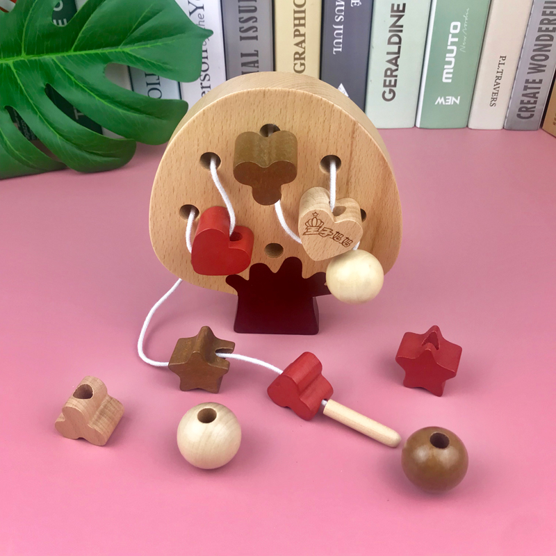 Prince's mother solid wood beaded children's educational early education brain-free paint wear beads building blocks boys and girls toys