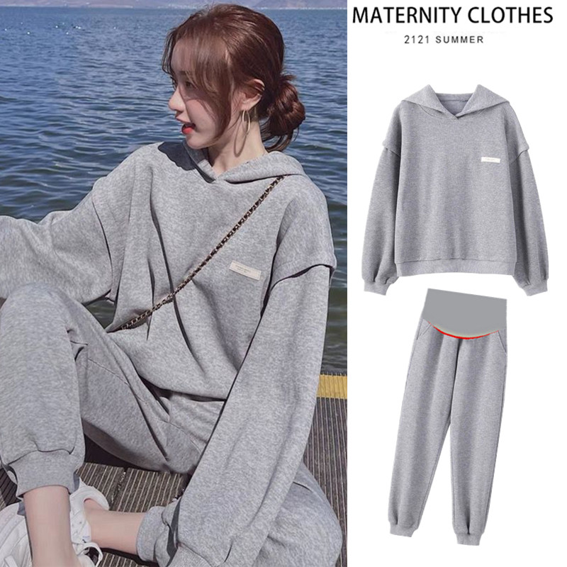 Pregnant women's spring clothing suit stylish style out-of-the-net red sweatshirt relaxed spring and autumn new spring sports casual two-piece style