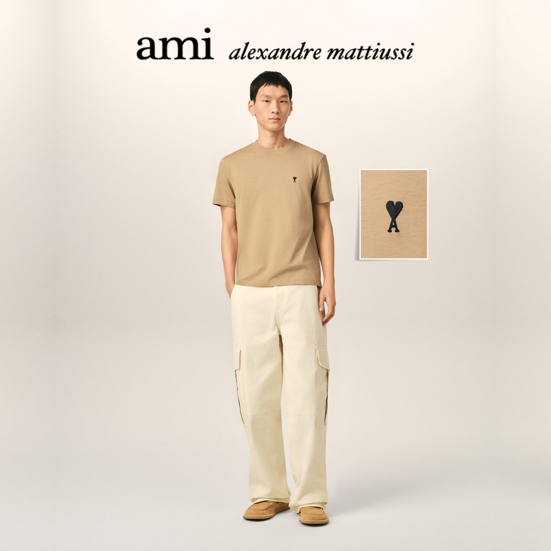 [Summer New Arrival] Ami Paris Chest Embroidered Adc Classic Cotton Fitted T-Shirt Heart Knit Short Sleeves