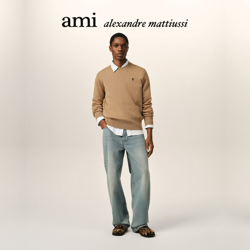 [Early Autumn New Arrival] Ami Paris Men's Merino Wool Embroidered Adc Heart Crew Neck Knit Sweater