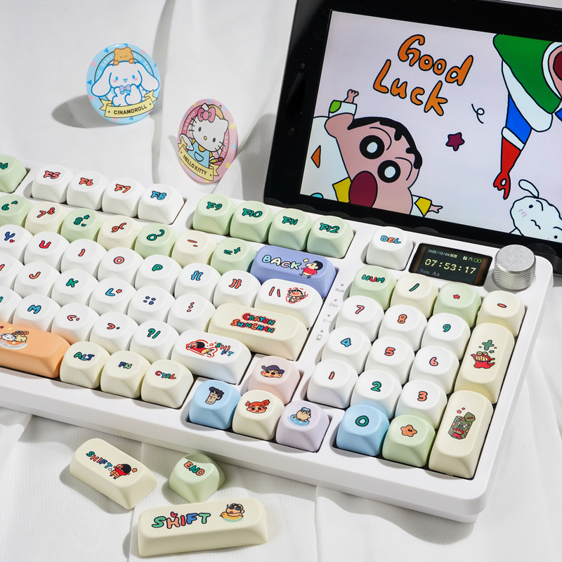 Crayon Shin-Chan Wireless Mechanical Keyboard Bluetooth Wired Girls' Office Gaming Mahjong Sound Cute Laptop Crayon Shin-Chan Wireless Mechanical Keyboard Bluetooth Wired Girls' Office Gaming Mahjong Sound Cute Laptop