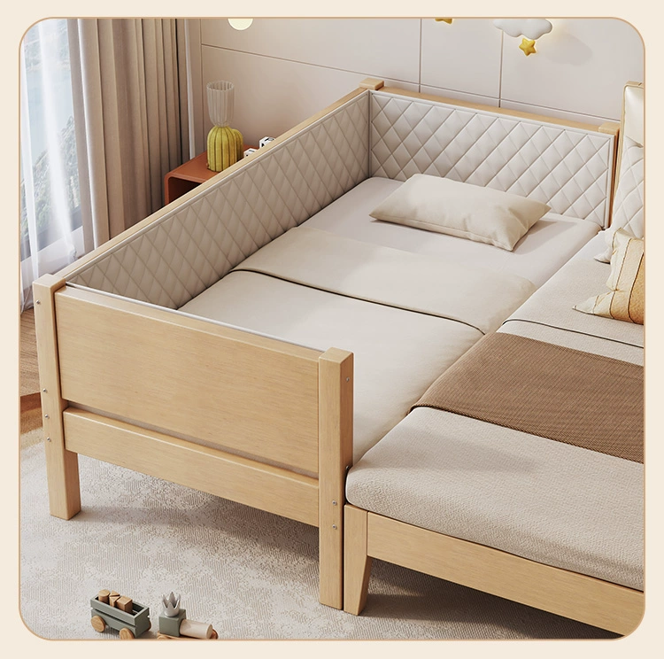 Giường ghép gỗ nguyên khối Giường trẻ em Giường phẳng cực rộng có thể tùy chỉnh Giường bên liền mạch người lớn có thể ngủ trên một chiếc giường đơn