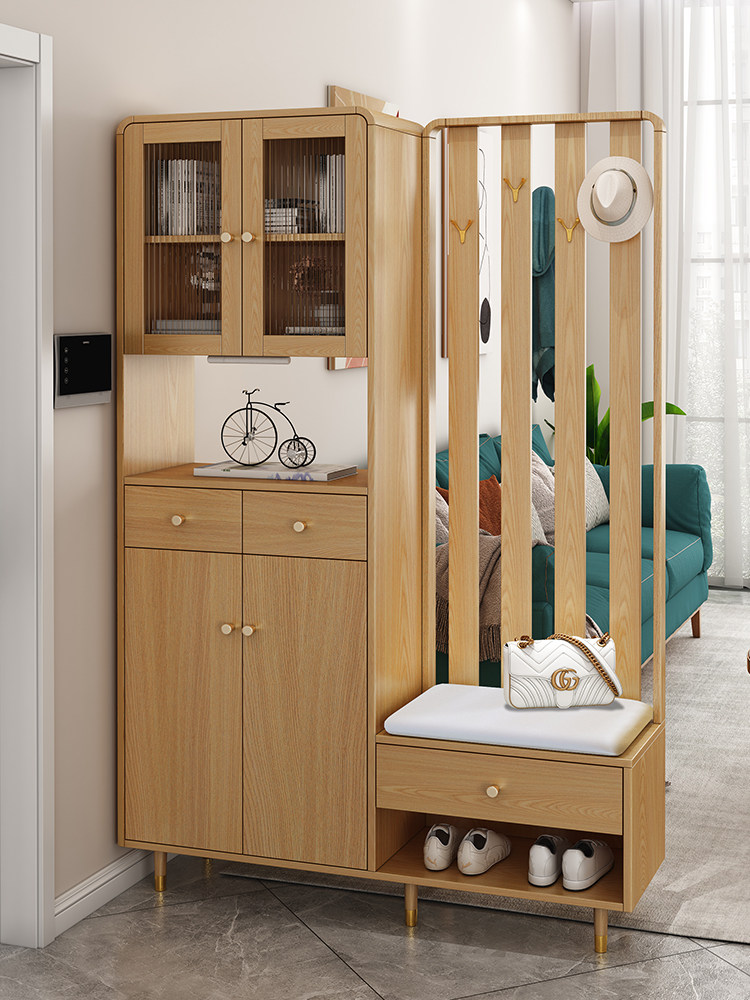 Log air door Shoe cabinet Sitting Style Changing Shoes hanging clothes hanger One integrated modern Xuanguan cabinet Living room Screen Partition Cabinet