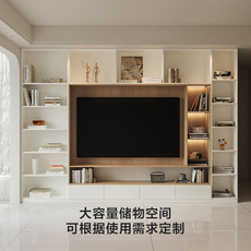 Тумба под телевизор на заказ 林氏家居全屋定制电视柜满墙客厅多功能奶油风电视背景墙书柜装修