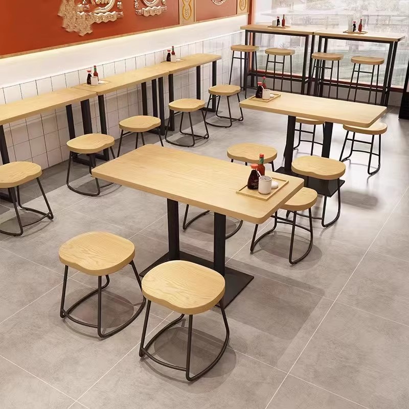 Solid Wood Stools Flour Noodle Restaurant Snack Burger Fast Food Restaurant Table and chairs Composition Spicy Hot Shop Restaurant Table Cassette Commercial-Taobao
