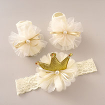 ChaoNono baby hair band socks set female baby floral headdress baby boat socks combination newborn full moon hair accessories