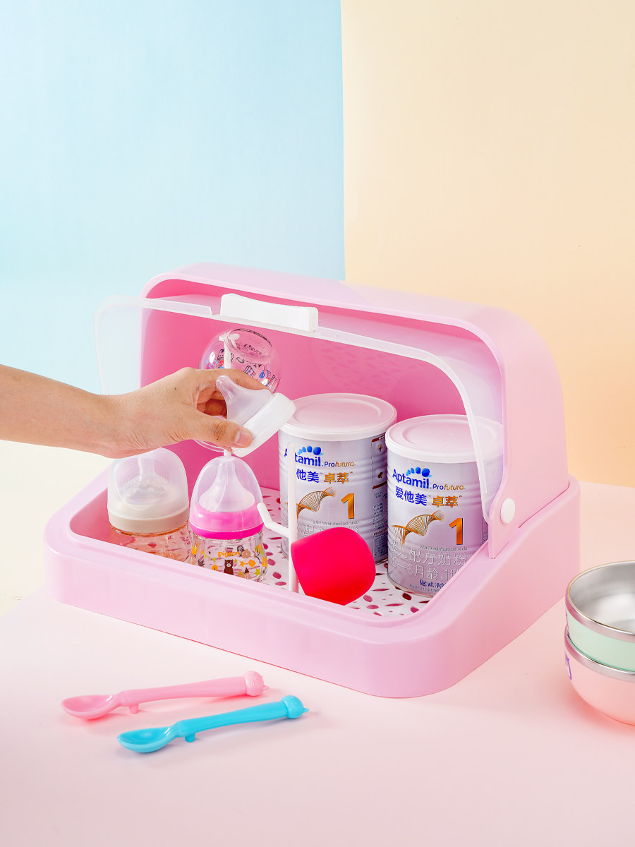 Baby bottle storage box Children's chopsticks tableware storage box Bottle drain rack with lid dustproof drying rack Large