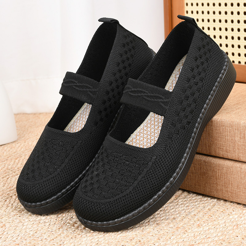 Slip-On Old Beijing Cloth Shoes for Women, Middle-Aged and Elderly Walking Shoes, Breathable Mesh Sneakers, Soft-Soled Comfortable Mom Shoes