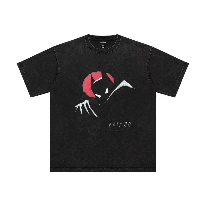 Batman American Short-Sleeved Batman Cartoon Clothes Loose Vintage Retro Printed Casual T-Shirt Summer for Men and Women