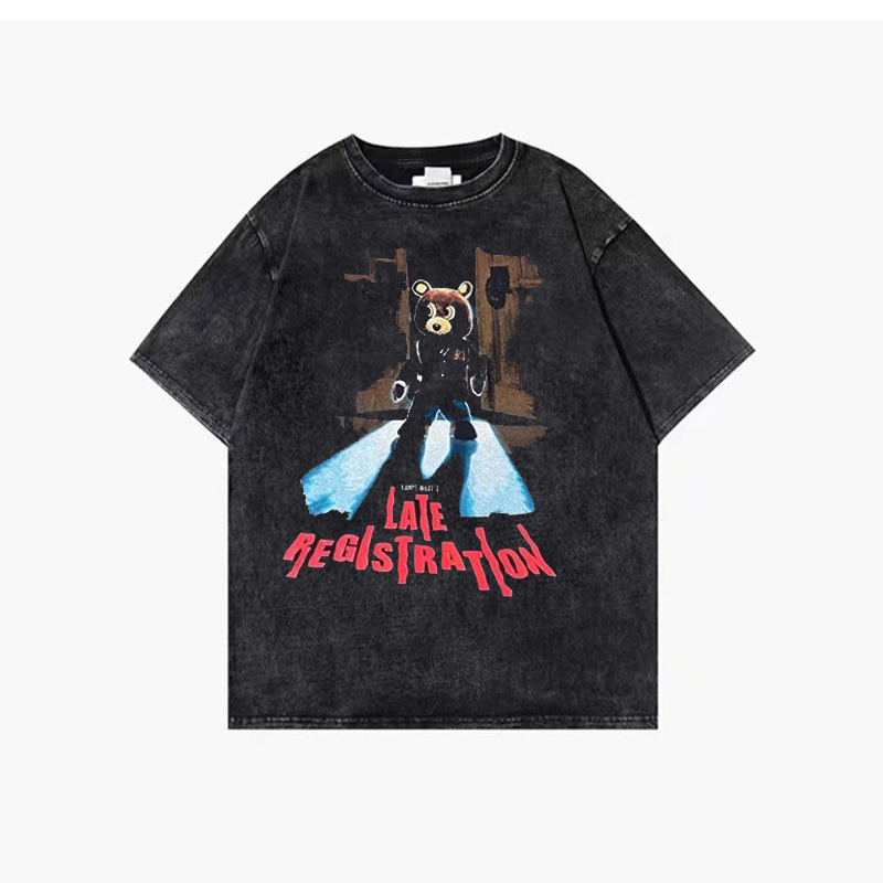 Kanye West Dropout Bear Vintage High Street Retro Loose Short Sleeve T-Shirt Unisex Long Sleeve Trendy