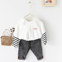  Boys hooded sweatshirt spring and autumn childrens autumn tops childrens fake two-piece autumn clothes baby foreign style childrens clothing trend