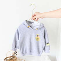  Baby sweater spring and autumn 1-3 years old boy Western style hooded bottoming shirt Childrens wild autumn top Baby childrens clothing