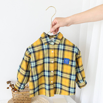  Boys  long-sleeved shirts Spring and autumn childrens Western plaid shirts baby wild autumn tops childrens Korean version