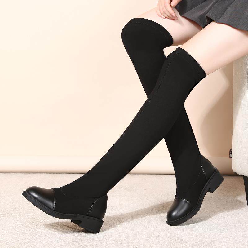 Anti-drop cylinder boots 2022 new ladies spring autumn over knee long boots genuine leather slim leg Bounce Boots Flat Bottom High Cylinder Boots Martin