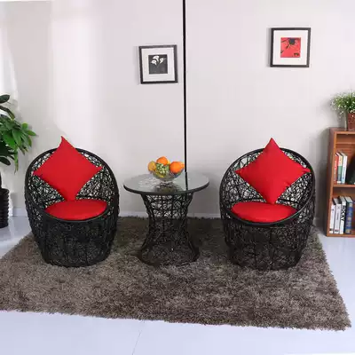 Balcony table and chair, rattan chair, three-piece white home bedroom courtyard outdoor leisure small coffee table backrest table chair combination