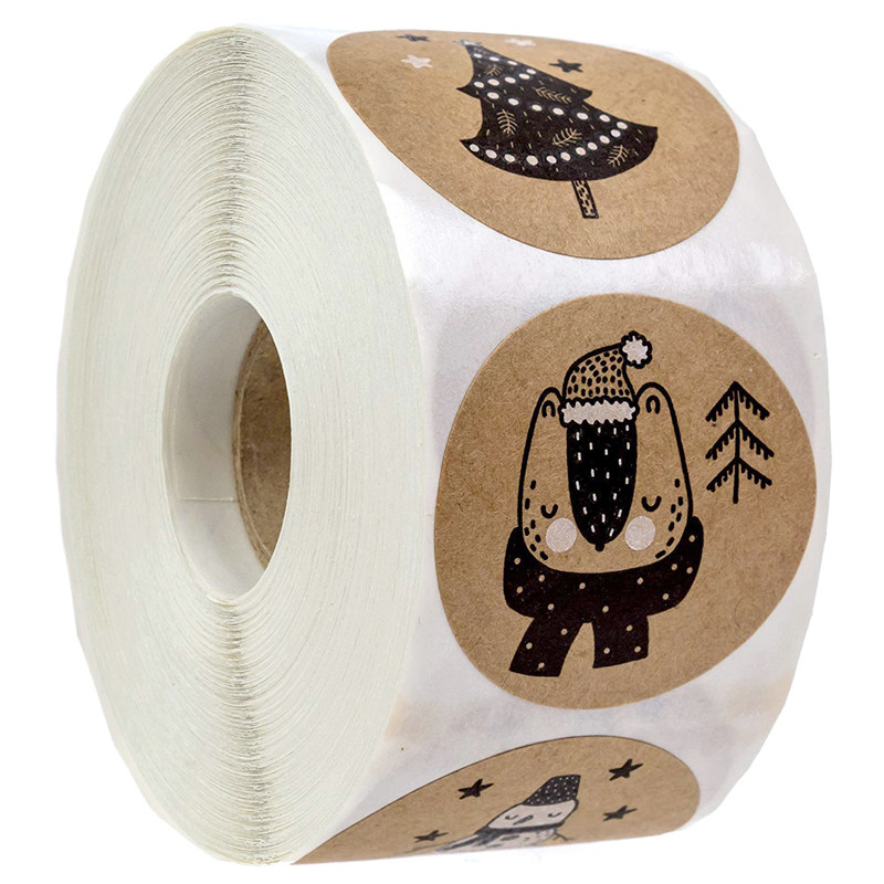500 sheets of roll kraft black and white Holiday Animals Christmas stickers gift decorations DIY sticker labels 