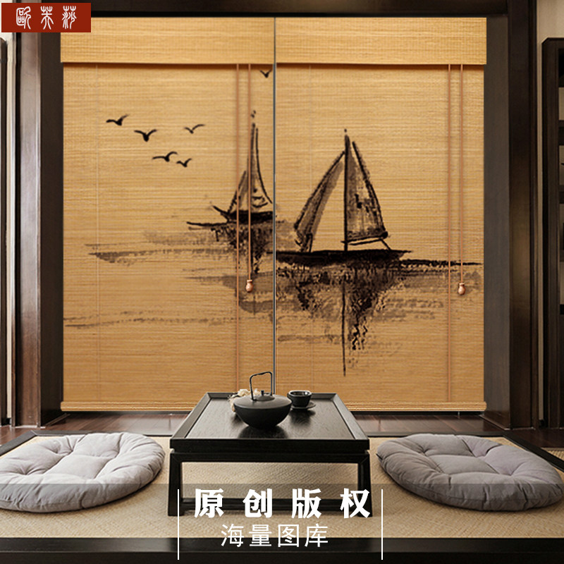 Printed bamboo curtain roller shutter curtain shading shading shading partition lifting roll pull-out bamboo curtain sub door curtain Chinese home decoration