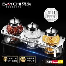 German glass seasoning jar Sealed spoon lid integrated kitchen seasoning jar set Salt monosodium glutamate seasoning box combination package