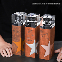 Crystal trophy custom creative high-grade solid wood carving excellent staff competition excellent staff annual meeting Award