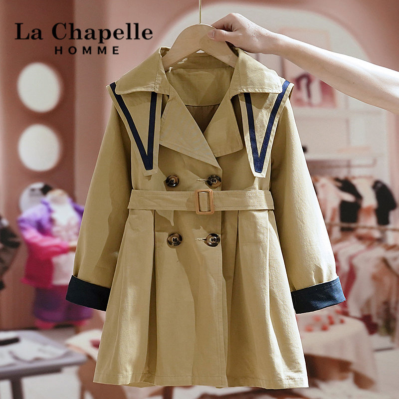 La Chapelle children's clothing girls autumn mid-length windbreaker 2022 new fashion children's casual foreign style coat tide