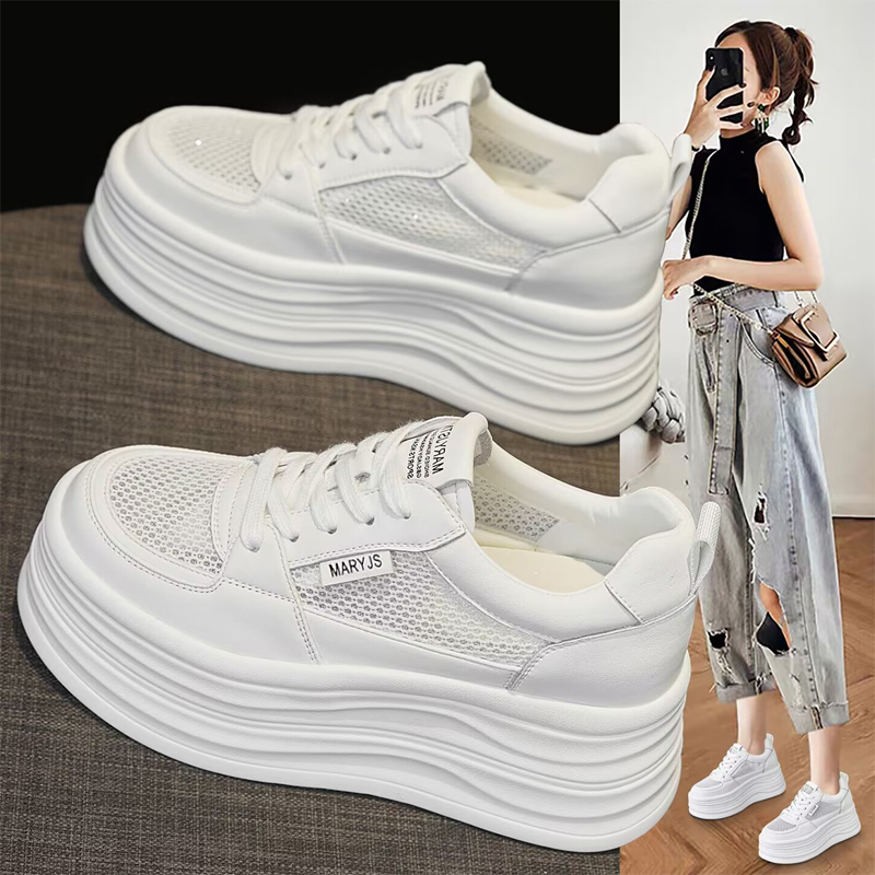 Hong Kong Style White Sneakers for Women 2026 Summer New Thick-Soled Height-Increasing Lightweight Soft-Soled Sneakers for Petite Women