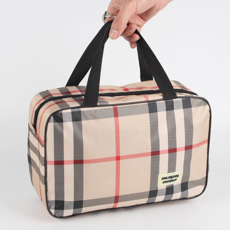 Plaid wash bag Women's portable simple travel Men's business trip waterproof makeup bag large capacity Korean storage bag
