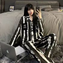 Spring and Autumn Pajamas Womens Summer Long Sleeves New Cute Cartoon Thin Section Outer Wearing Western Style Student Plus Size Home Clothing Set