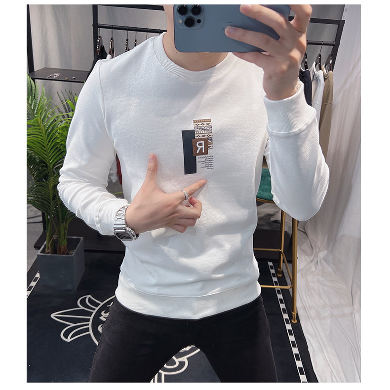 Felpa con cappuccio da uomo tendenza minimalista stampata puover ong cucita primavera e autunno versatile casual top sim fit moda_voghion.com