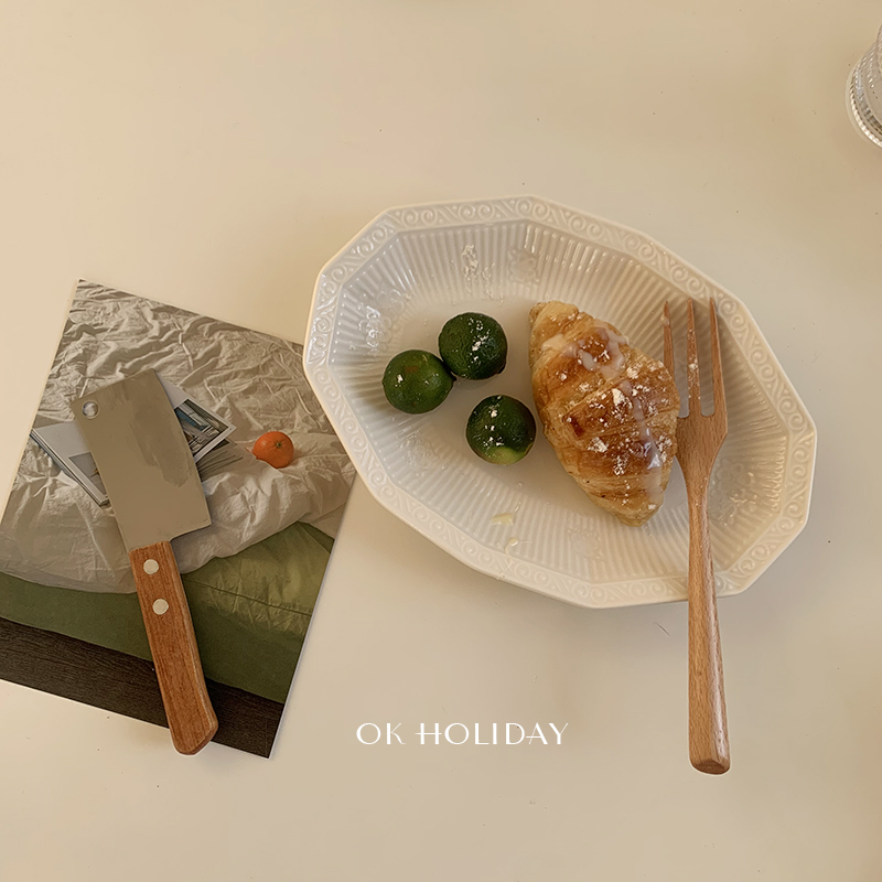 Yu 's ok holiday * ins French diamond disc ceramic polygon salad plate retro vintage for breakfast