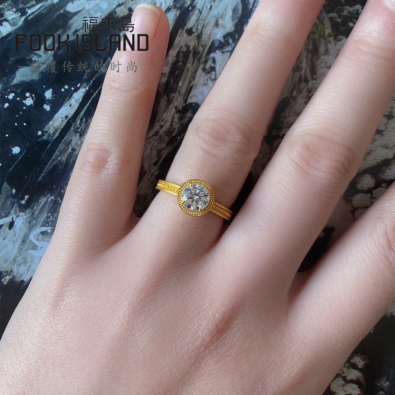 Fulai Island Gold Ring Pure Gold 999 Hearts and Arrows Ring Ancient Gold Crafts Fashion and Exquisite Women's Jewelry