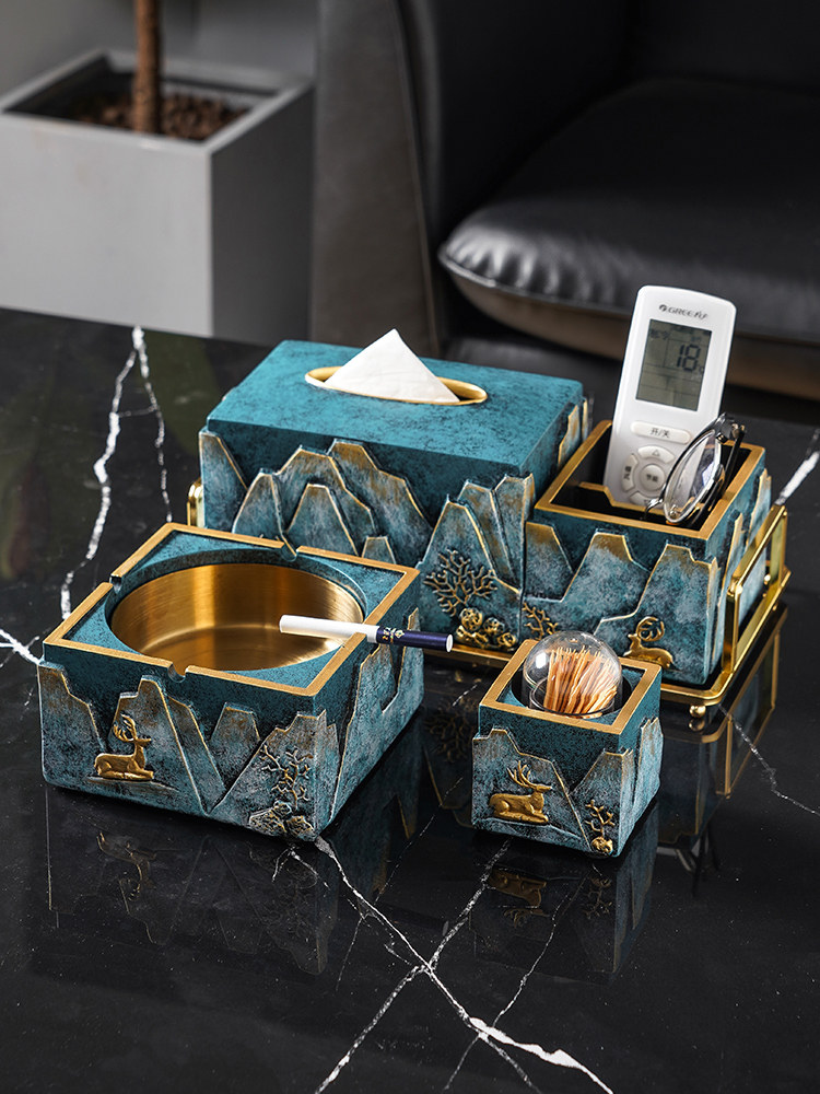 New Chinese creative personality trend home living room office light luxury ashtray tissue box coffee table ornaments
