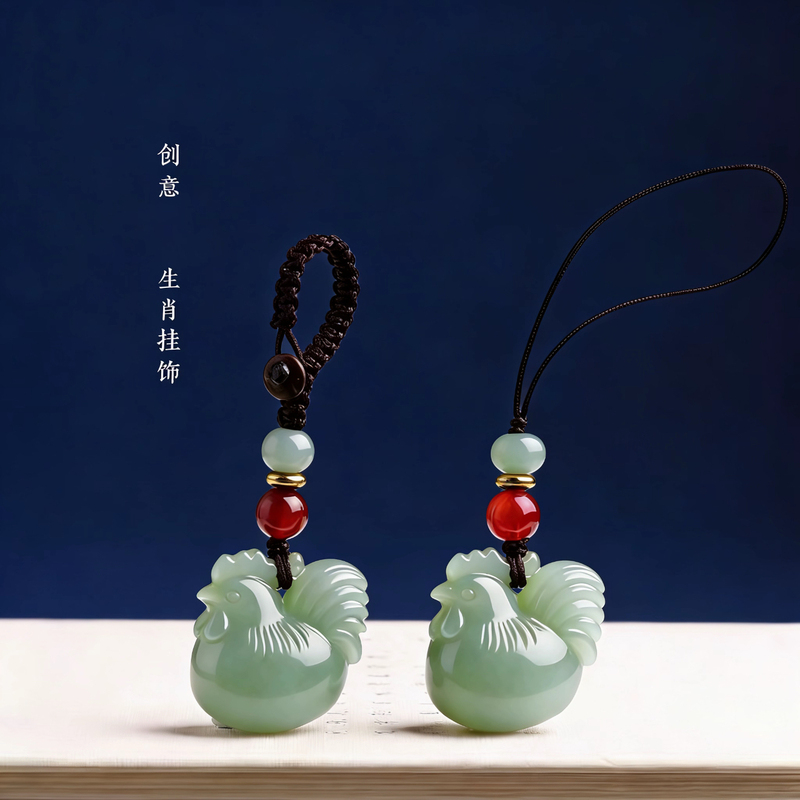 Hetian Jade Twelve Zodiac Signs Golden Rooster Car Keychain Pendant for Men and Women, Exquisite Key Decoration, Phone Chain, Bag Pendant