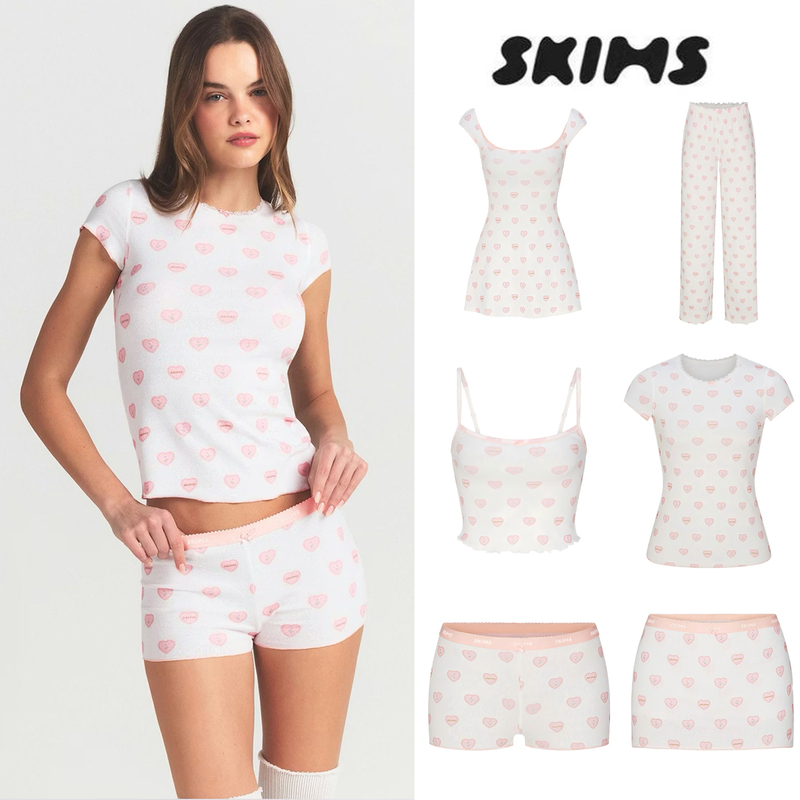 [in Stock in China] Skims Top Kardashian Style Short-Sleeved Slim Sexy Dress Printed Suit for Women